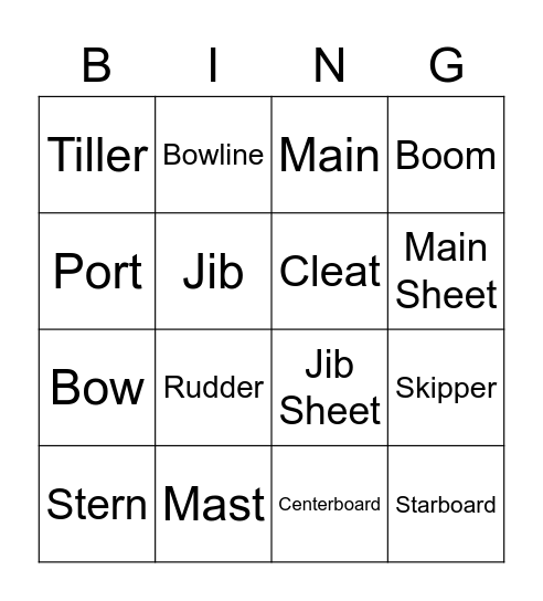 Parts of a Boat: Beginner Bingo Card