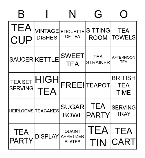 TEA TIME Bingo Card