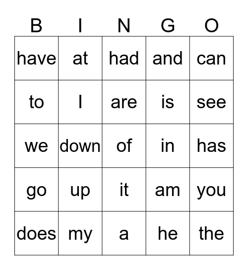 WORD BINGO Card