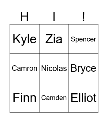Our Friends Names Bingo Card