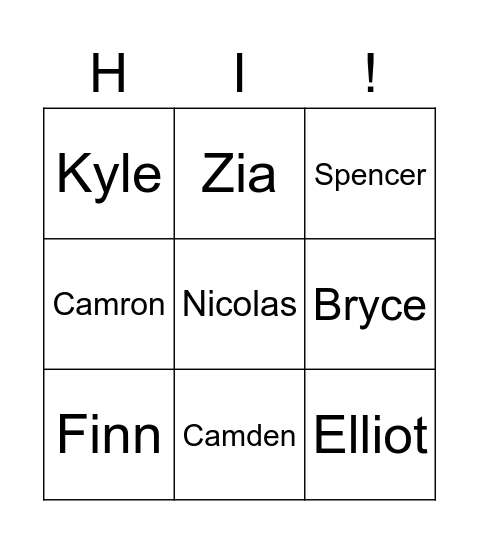 Our Friends Names Bingo Card