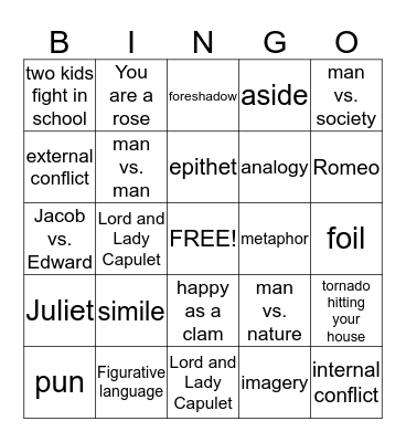 Literary Terms Bingo Card