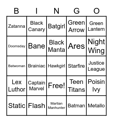 DC Comics Bingo Card