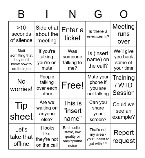 Epic Meeting Bingo Card