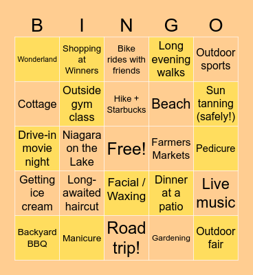 Summer Plans Bingo! Bingo Card