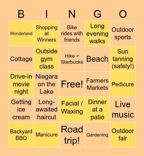 Summer Plans Bingo! Bingo Card