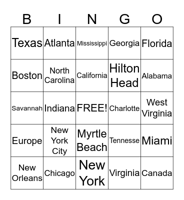 Location Bingo Card