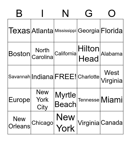 Location Bingo Card