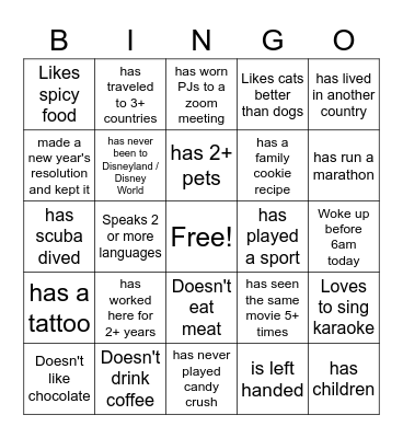 Ice Breaker Bingo Card