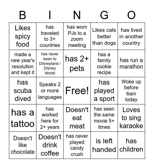 Ice Breaker Bingo Card