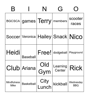 Club Bingo Card