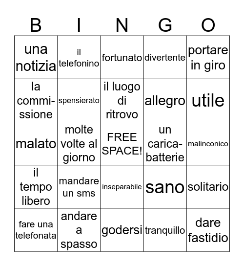 I giovani Bingo Card