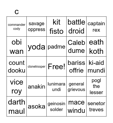 clone wars Bingo Card