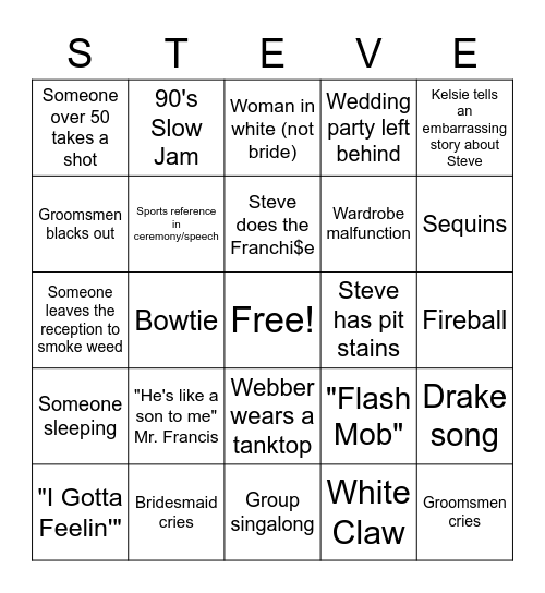 Wedding Bingo Card