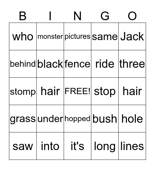 Bunny and the Monster Bingo Card