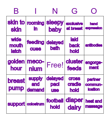 Breastfeeding - the First Week Bingo Card