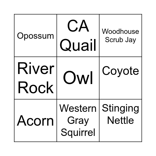 Oak Woodland BINGO Card