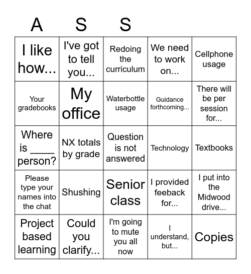 Why do I have to do... Bingo Card