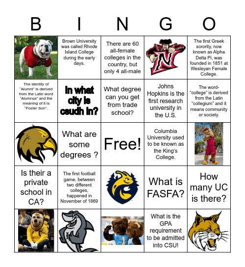 Fun Facts Bingo Card