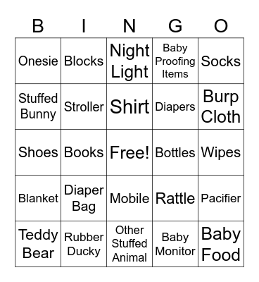 Baby Shower Bingo Card