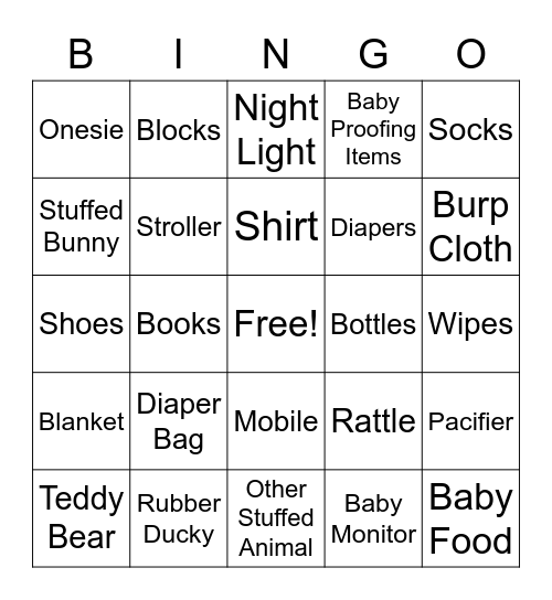 Baby Shower Bingo Card