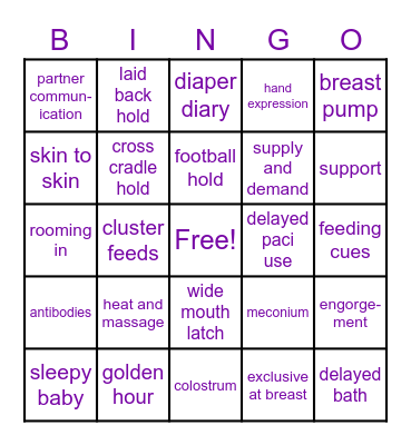 Breastfeeding: the First Week Bingo Card