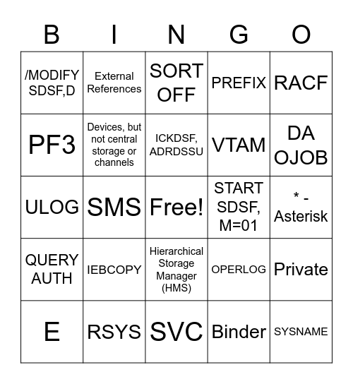 SDSF Bingo Card