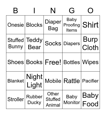 Baby Shower Bingo 2 Bingo Card