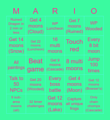 Mario Odyssey Bingo Card