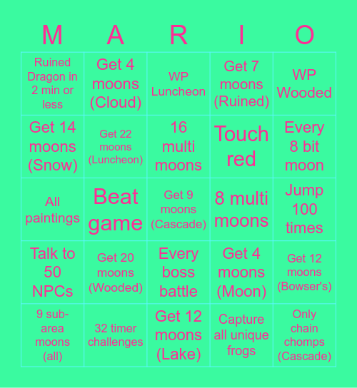 Mario Odyssey Bingo Card