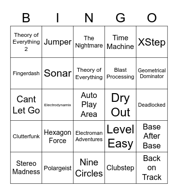 Geometry Dash Bingo Card