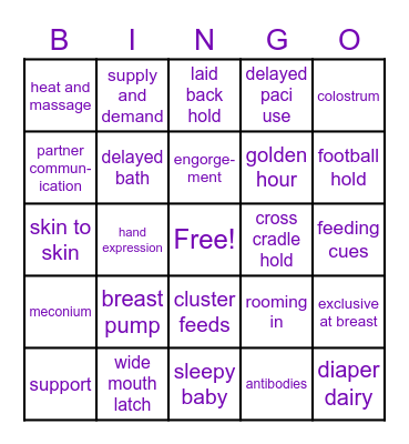 Breastfeeding: the First Week Bingo Card