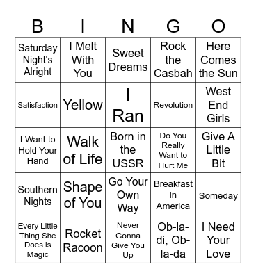 BEATLES RADIO Bingo Card