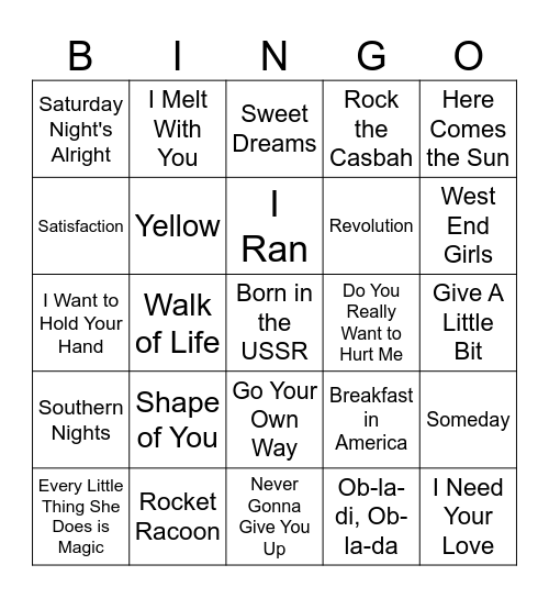 BEATLES RADIO Bingo Card