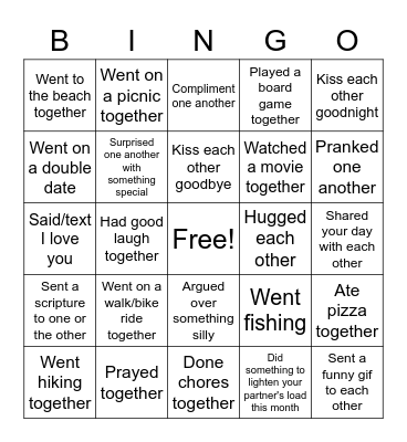 In the past month, have you Bingo Card