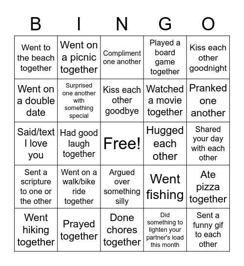 In the past month, have you Bingo Card