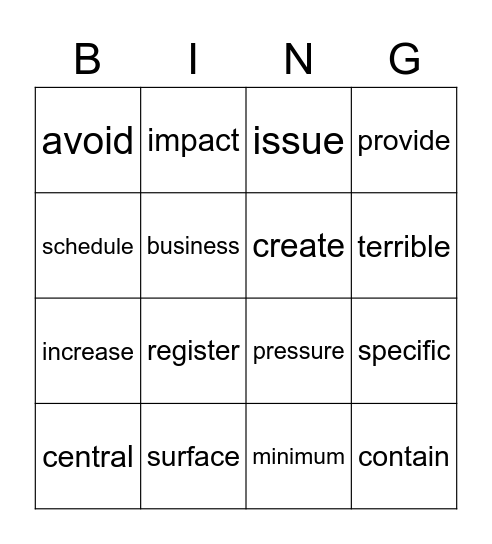 RW2A Bingo Lessons 1-7 Bingo Card