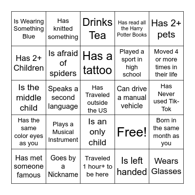 Find the Guest Bingo Card