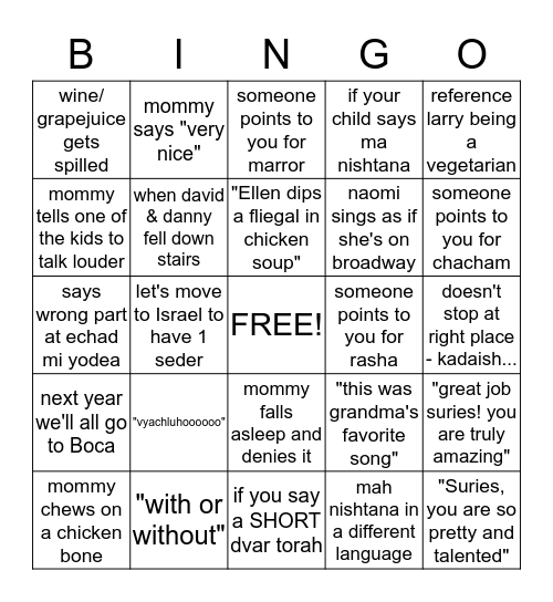 pesach bingo 2015 Bingo Card