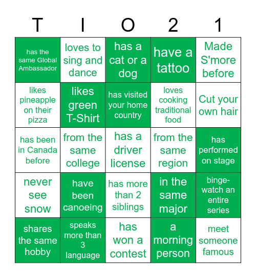 Trent International Bingo 21 Bingo Card