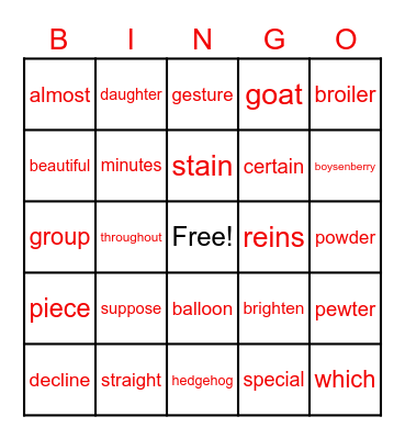Summer School Words Bingo Card