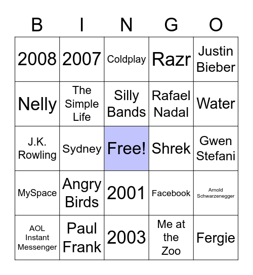 2000's Bingo Card