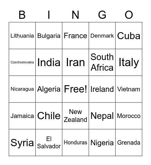 International Bingo Card