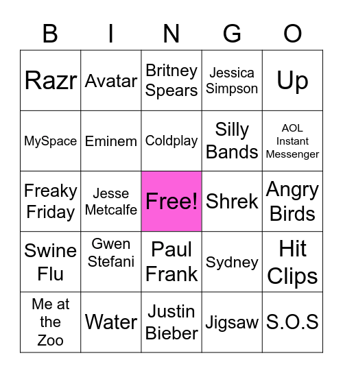 2000's Bingo Card