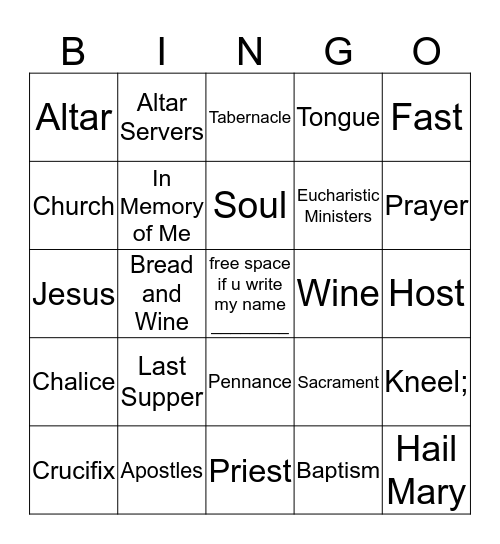 First Holy Communion Bingo Card