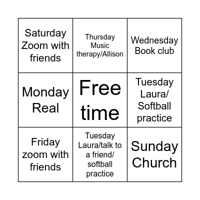 My week Bingo Card