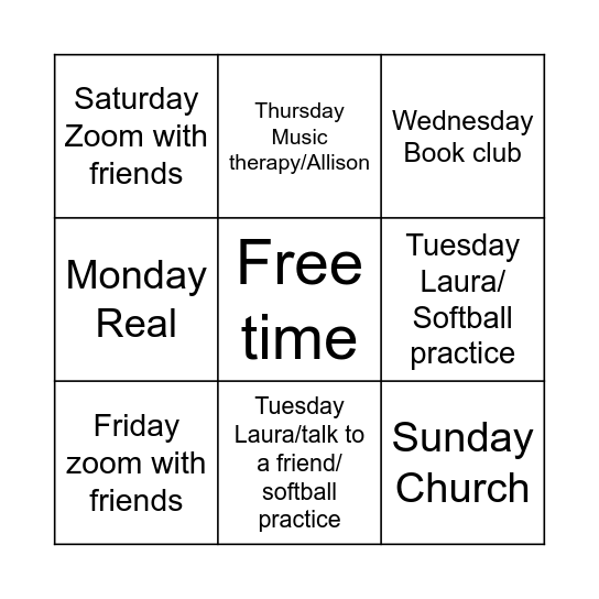 My week Bingo Card