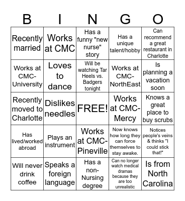 Nurse Residency Bingo Card