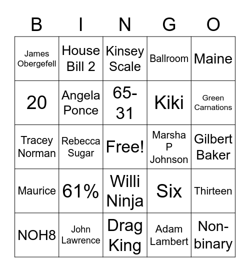 Pride Bingo! Bingo Card