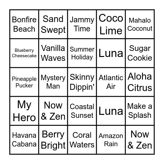 Scentsy Bingo Card